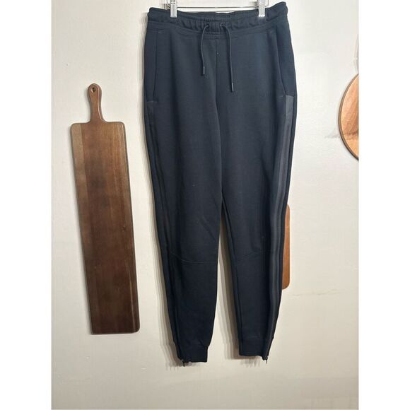 Nike Black Cotton Blend Fleece Tapered Joggers Zipper Ankle Sweatpants Small - Picture 1 of 6